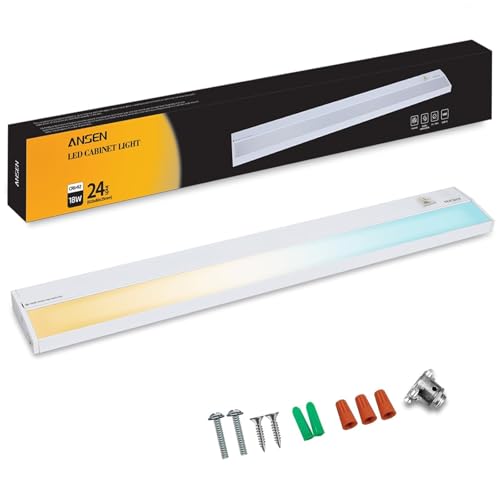 Ansen Hardwired Under Cabinet Lighting, 24in 18W LED Light for Kitchen/Closet, 1237lm, CRI>92, R9>90, 5 Color Temperature, Dimmable, 2700K-5000K(Warm White, Cool White, Daylight) - size: 24 inch