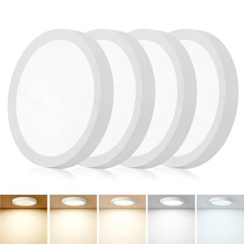 7Inch 4PK White LED Flush Mount Ceiling Light, 12W, 1080LM, 5CCT Selectable | 2700K/3000K/4000K/5000K/6000K CCT, White Close to Ceiling Round Flat Panel Light, Super Slim LED Ceiling Light for Bedroom - color: White, size: 7"-4PK
