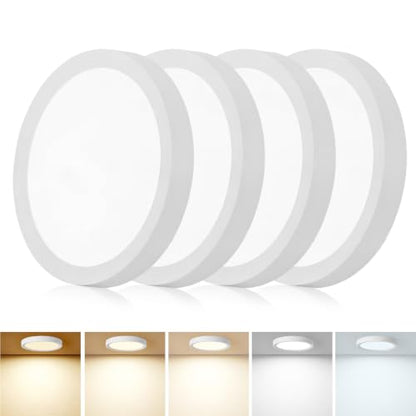 7Inch 4PK White LED Flush Mount Ceiling Light, 12W, 1080LM, 5CCT Selectable | 2700K/3000K/4000K/5000K/6000K CCT, White Close to Ceiling Round Flat Panel Light, Super Slim LED Ceiling Light for Bedroom - color: White, size: 7"-4PK