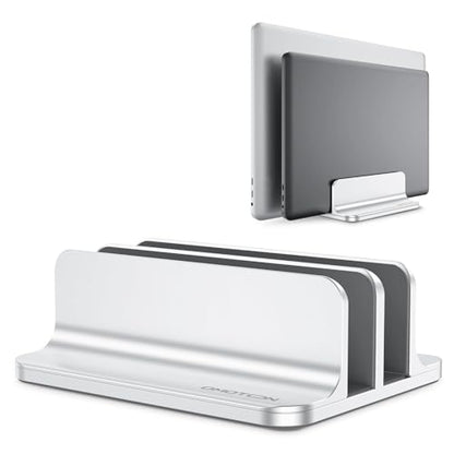 OMOTON Dual Vertical Desk Laptop Stand Holder, Fits MacBook Air/Pro, Silver - color: Silver