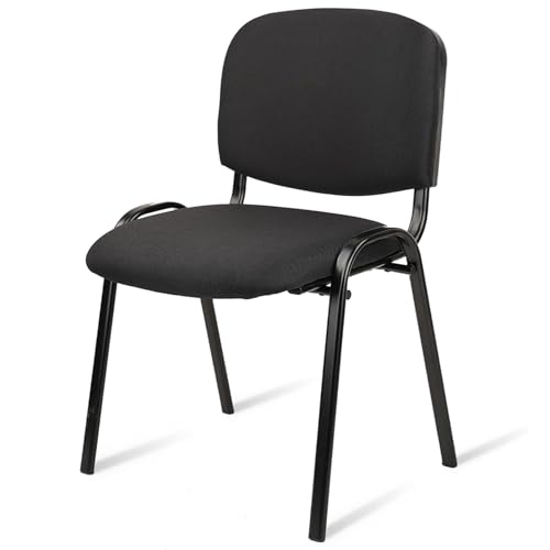 CLATINA Stackable Waiting Room Chairs, Cloth Fabric Guest Reception Chair with Upholstered Thickene Seat and Back Support, Stacking Chair Metal Leg for Office School Church Conference Room, Black - color: Black, size: 1 Pack