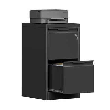 2 Drawer Metal Vertical File Cabinet with Lock for Home Office | 17.8 Inch Depth,Under Desk Small Filing Cabinet,Adjustable Hanging Bar,Fits Letter & Legal Size Files,Easy to Assemble,Black - color: Black, size: 17.8"D x 15"W x 25.8"H（2 Drawers）