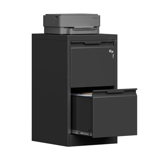 2 Drawer Metal Vertical File Cabinet with Lock for Home Office | 17.8 Inch Depth,Under Desk Small Filing Cabinet,Adjustable Hanging Bar,Fits Letter & Legal Size Files,Easy to Assemble,Black - color: Black, size: 17.8"D x 15"W x 25.8"H（2 Drawers）