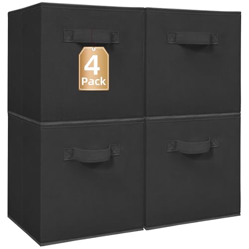 STORAGE MANIAC Storage Cubes, 11 Inch Collapsible Storage Bins with Handles, 4 Pack Fabric Foldable Bins for Organization, Durable Storage Bins for Closet, Shelves, Offices, 4-Pack Black - color: Black-4 Pack, size: 11 INCH