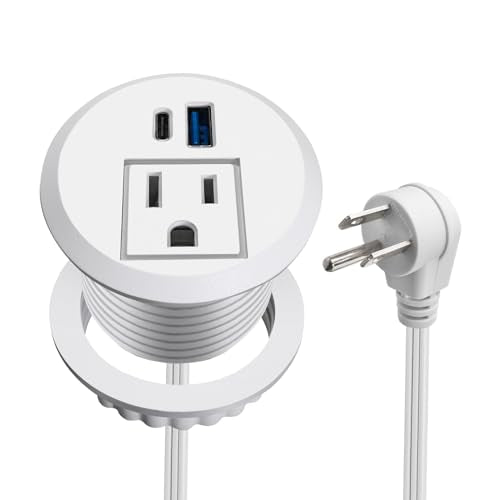 20W USB-C Fast Charge Recessed Power Grommet, 2 inch Flush Mount Desk Outlet with 6.5 FT Extension Cord, Space-Saving Countertop Power Strip for Home Office School Hotel - color: White, size: 2 inch 20W