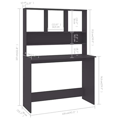 Desk with Shelves Gray, Vertical Small Space Desk with Engineered Wood, 43.3x17.7x61.8 Inches, Organize Folders and PC Equipment - color: Grey