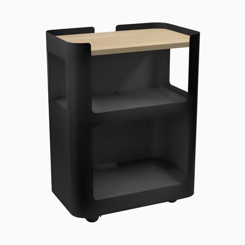 Desky Minimal Open Mobile Pedestal – 3-Tier Open Storage Cabinet with Hidden Swivel Casters and Integrated Cable Management, Black Frame/Classic Oak - color: Classic Oak / Black, size: Black