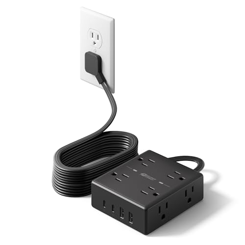 SUPERDANNY Extension Cord,Flat Plug Surge Protector Power Strip,15Ft - color: Black, size: 15FT-15W Standard Charge