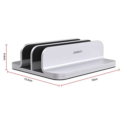 JOKItech Double Aluminum Laptop Vertical Stand Organizer, Sturdy Notebook Computer Holder Stand Compatible with New Liquid Retina XDR Apple MacBook Air/Pro/Neo, Mac mini, Apple TV & iPad Pro - Silver - color: Silver