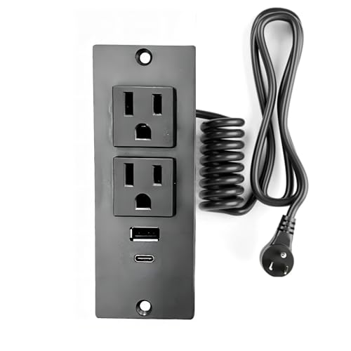 Recessed Power Strip, Furniture Flush Mounted Outlet with 2 USB Ports for Conference Desktop Nightstands, 2 AC Outlets 1 USB-A Port 1 USB-C Port 7.2 FT Extension Power Cord (Black)