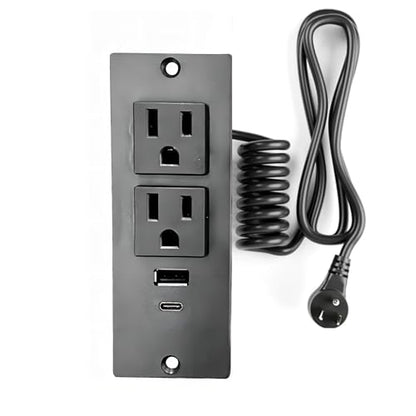 Recessed Power Strip, Furniture Flush Mounted Outlet with 2 USB Ports for Conference Desktop Nightstands, 2 AC Outlets 1 USB-A Port 1 USB-C Port 7.2 FT Extension Power Cord (Black)