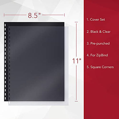 GBC ZipBind Pre-Punched Cover Set, Clear/Black, 10-Pack (26003)