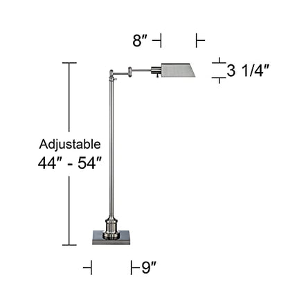 Jenson Brushed Nickel Adjustable Swing Arm Pharmacy 54" Tall Floor Lamp | Traditional Farmhouse Light Standing Base Silver Metal for Living Room Reading House Bedroom Home Office - color: Silver Brushed Nickel