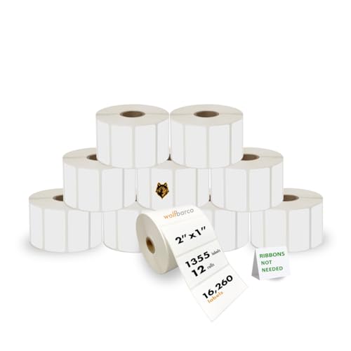 (13,550 Labels, 10 Rolls) 2" x 1" Direct Thermal Labels, White, Perforated, 1" Core, 1355 Labels/Roll – Compatible with Zebra, Rollo, Munbyn, Nelko & More Direct Thermal Printers - size: 2" x 1", style: 10 Rolls