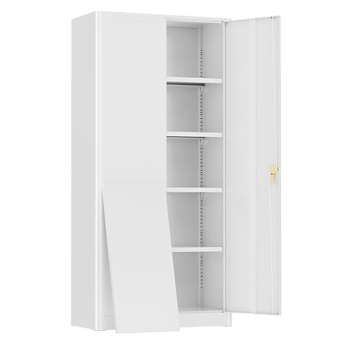 Oakmont Metal Storage Cabinet for Tool Organization, 72" Lockable Garage Storage Cabinets with 2 Doors and 4 Adjustable Shelves, Locking File Cabinet for Office, Home, School (72“ Wide-White) - color: White, size: 72" H x 36" W x 18" D