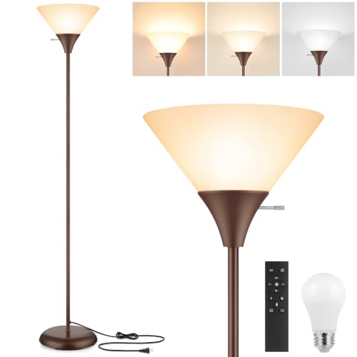 Coucrek Floor Lamp for Living Room, Torchiere Standing Light | Remote Control Stepless Dimmable Brightness & Color Temperature, 9W LED Bulb Included, Tall Lamp for Bedroom, Office, Dorm - color: Brown