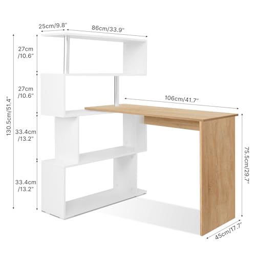 Mondeer 41.7" L-Shaped Desk with 4-Tier Shelves for Home Office - color: White and Wood