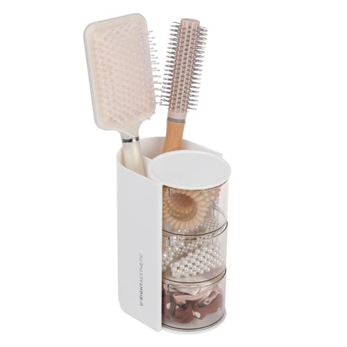 FABROK 3-Layer Clear Hair Accessories Organizer with Hair Brushes Holder, Rotatable Small Jewelry Box for Clip Earring Necklaces, Desktop Organizer Case for Cotton Swab, Accessories - color: White, size: 3-Layer