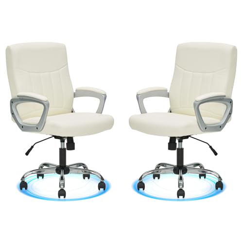CLATINA Office Computer Desk Chair Executive Mid Back Chair Comfortable Ergonomic Managerial Chair Adjustable PU Leather Home Office Desk Chair Swivel, White 2PK - color: White, size: 2 Pack