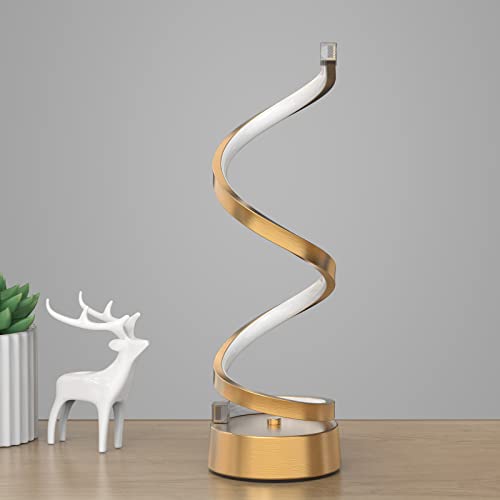 NUÜR Gold Infinity Loop LED Table Lamp, Modern Desk Light | Dimmable Modern Spiral Accent Desk Lamp, Warm Soft Ambient Glow Nightstand Light for Living Room, Bedroom & Office Decor - color: Gold