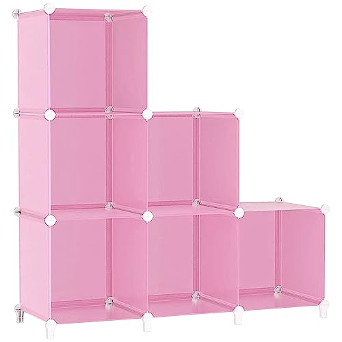 AWTATOS Cube Storage Organizer, Closet Organizers, 6 Cube Shelf, Pink | Portable Closet Storage Shelves, DIY Stackable Storage Cubes Bookshelf, Plastic Clothes Organizer Shelving for Bedroom, Home - color: Pink