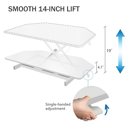Aconcept 38 inch White Corner Height Adjustable Standing Desk Converter, One-Click Sit to Stand up Desk Riser, Pre-Assembled for Dual Monitor and Laptop Workstation - color: White, size: 38"