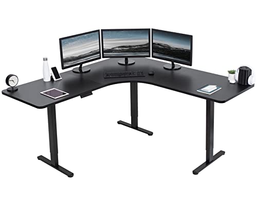 VIVO Black 71 x 71 in Corner Standing Desk, DESK-KIT-E3CB2 - color: Black Top / Black Frame, size: 71" x 71"