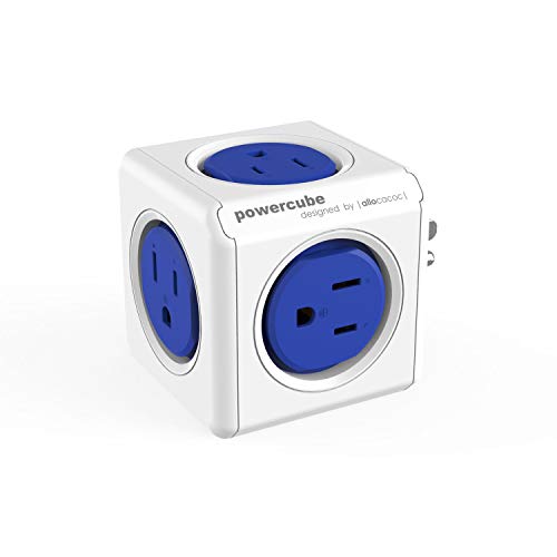 Allocacoc PowerCube Original 5 outlets, Surge Protector, Wall Plug, Charger, Outlet Multiplier, 15A 125V 1875W Max, Compact for Travel, Home Office Dorm, Workspace. Space Saving, ETL (Blue) - color: Blue