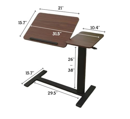 Height Adjustable Overbed Table with Wheels Mobile Rolling Bedside Desk, Tilting Laptop Stand & Tray Table for Bed, Sofa and Hospital Use (Walnut+Tilting) - color: Walnut+tilting