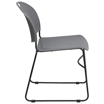 Flash Furniture HERCULES Series 880 lb. Capacity Gray Ultra-Compact Stack Chair with Black Powder Coated Frame | Powder Coated, 880 LBS. Weight Capacity - color: Gray Plastic/Black Frame, size: Set of 1
