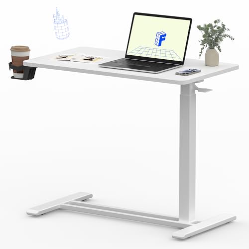 FLEXISPOT 28" Mobile Standing Desk Pneumatic Lift Computer Workstations | Computer workstation desk with hidden wheels,Laptop Rolling Cart for home office and small spaces.27.6"W x 15.7"D,White - color: Pure White, size: 28x16