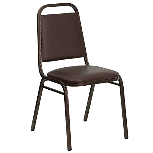 Flash Furniture Hercules Trapezoidal Back Stackable Banquet Chair, Brown - color: Brown Vinyl/Copper Vein Frame, size: Set of 1