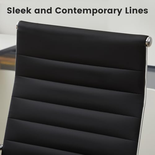 Office Desk Chair Leather, Conference Room Chairs with Wheels, Modern Executive Computer Guest Chairs with Arms (Black) - color: Black