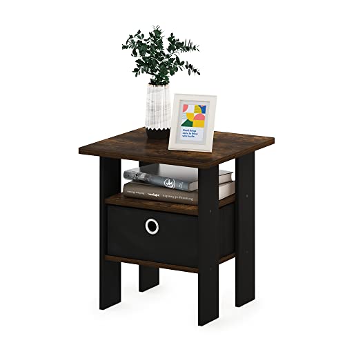 Furinno ANDREY Square Side Table, End Table, Night Stand, Amber Pine | Open Shelves, Storage Bin, Soft-Corner, Modern Bedside Table for Small Spaces, Study, Dorm, Living Room, Bedroom - color: Amber Pine/Black, size: 1-Pack, Center Bin