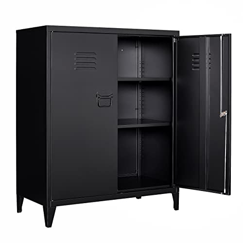 Storage Cabinet with Doors and Shelves,40" Metal Storage Cabinet with Lock Door Adjustable Shelf,Office Storage Cabinets,Garage Tool Cabinets for Home,Office,School,Kitchen - color: Black, size: 40"H -2 Door