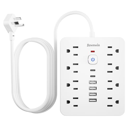 2 Pack Surge Protector Power Strip - 8 Outlets(1850W/15A/14AWG) 4 USB A（2 USB C, 6FT Flat Plug Extension Cord, Wall Mount Multi Plug Outlet Extender, ETL Listed for Home, Dorm Room - color: White, size: 6FT-2PCS