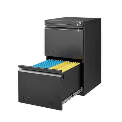 Guizeeopo 2 Drawer File Cabinet with Lock, Vertical File Cabinets for Home Office, Printer Stand, Heavy Duty Steel Office Storage Cabinet for Letter/Legal/A4, Assembly Required(Black) - color: 13-g Black