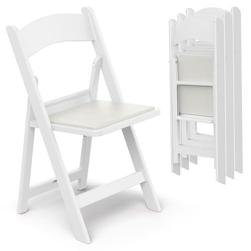 Nazhura Garden and Patio Folding Chair for Events and Wedding, Lightweight with Padded Seat, Water-Proof, Double Braced Frame, Non-Slip Feet, 350LB Capacity - color: White