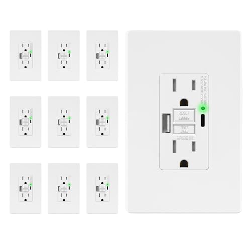 LIDER GFCI USB Outlet 15Amp, 4.2A USB A&C, ETL Listed, Matte White, 10-Pack - color: White, size: 10 Pack