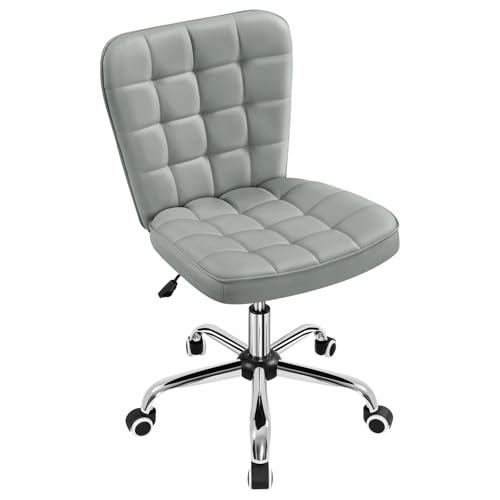 Yaheetech Light Gray Tufted Armless Desk Chair with Wheels, Faux Leather - color: Light Gray