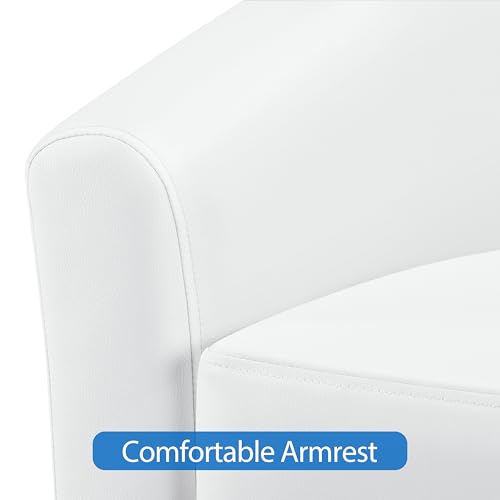 Topeakmart Faux Leather Accent Chair, 300 lb Cap, White | PU Leather Barrel Chairs, U-shaped Backrest, Foam Seat, 18" Seat Height, Solid Wood Legs - color: White, size: Set of 1