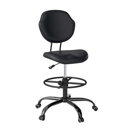 Drafting Chair with Back Support, Tall Desk Rolling Stool (Black, Set of 2) | Armless High Faux Leather Office Chair with Footrest Ring, Height Adjustable, Suitable for Standing Desk, Workbench, Studios - size: 2PK