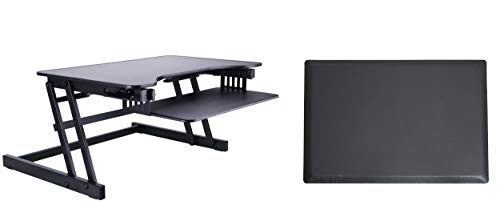 Rocelco 32" Height Adjustable Standing Desk Converter with Anti Fatigue Mat BUNDLE - Sit Stand Up Dual Monitor Riser - Computer Workstation - Large Retractable Keyboard Tray - Black (R ADRB-MAFM) - color: Black, size: 32", style: Riser+Floor Mat