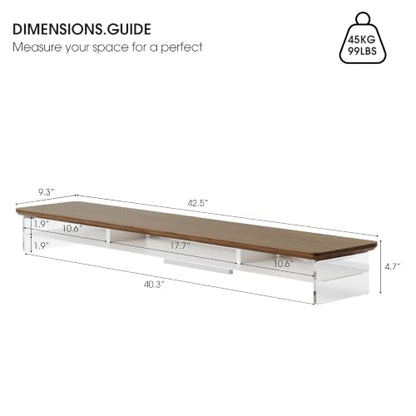 Fenge 42.5" Dual Monitor Stand with Clear Acrylic Legs, Brown - color: Brown, size: 42.5in