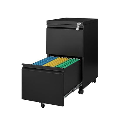 Fesbos 2 Drawers Vertical File Cabinet - Fully Assembled Black Under Desk Mobile Filling Cabinet Small Lockable Home Office File Cabinets for A4/Letter/Legal Size - color: Black, size: 14.6"W-2 Drawers-Fully Assembled