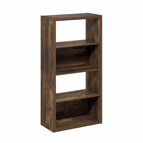 Furinno Viola Book Shelf, 4-Tier Bookshelf, Extra Thick Frame Bookcase with Open Shelf, Open Back Design, 11.3" x 23.2" x 45.4", for Living Room, Bedroom, Home Office, Amber Pine - color: Amber Pine, size: 4-Tier, Thick Frame