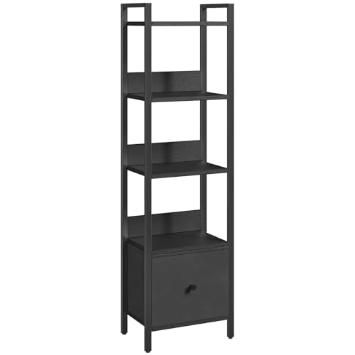 MAHANCRIS Bookshelf, 5-Tier Bookcase with Drawer, Small Book Shelf for Small Space, Storage Shelf Organizer, for Living Room, Bedroom, Study, Kitchen, Black BKHB55101 - color: Black, size: 5 Tier