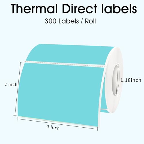 STARLIBOO 3x2 inch Color Direct Thermal Label Stickers for Shipping, Barcode, Address, Compatible with Rollo Label Printer & Zebra Desktop Printers (Lake Blue) - color: Lake Blue, size: 2*3 inch/1 roll
