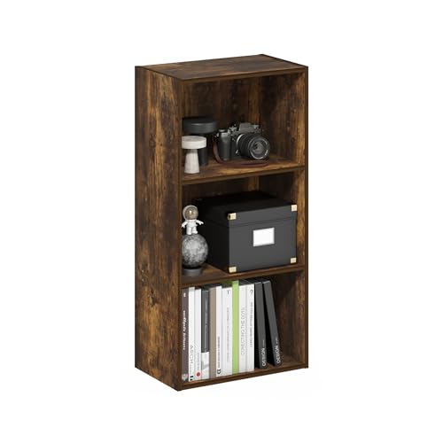 Furinno LUDER Book Shelf, 3-Tier Modern Bookshelf, Open Shelves Bookcase, 9.3" x 16" x 31.4", for Living Room, Bedroom, Home Office, Amber Pine - color: Amber Pine, size: 3-Tier, 9.3 x 16 x 31.4