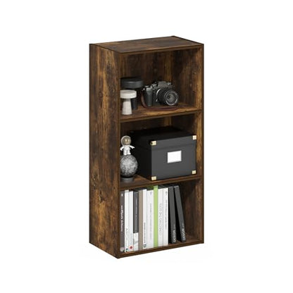 Furinno LUDER Book Shelf, 3-Tier Modern Bookshelf, Open Shelves Bookcase, 9.3" x 16" x 31.4", for Living Room, Bedroom, Home Office, Amber Pine - color: Amber Pine, size: 3-Tier, 9.3 x 16 x 31.4